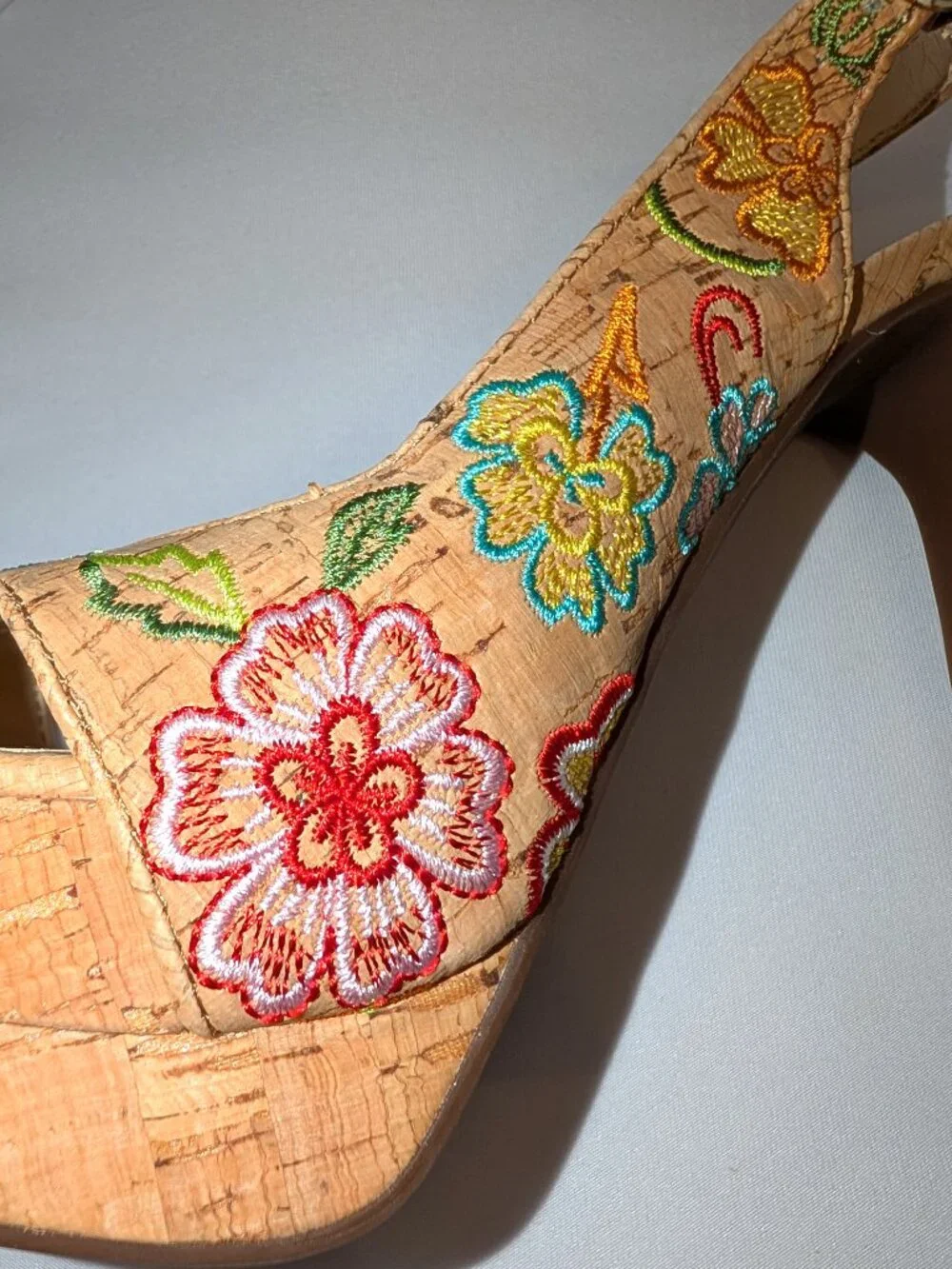 Jessica Simpson | Willey Slingback Embroidered Cork Heels Pumps | Size 6.5